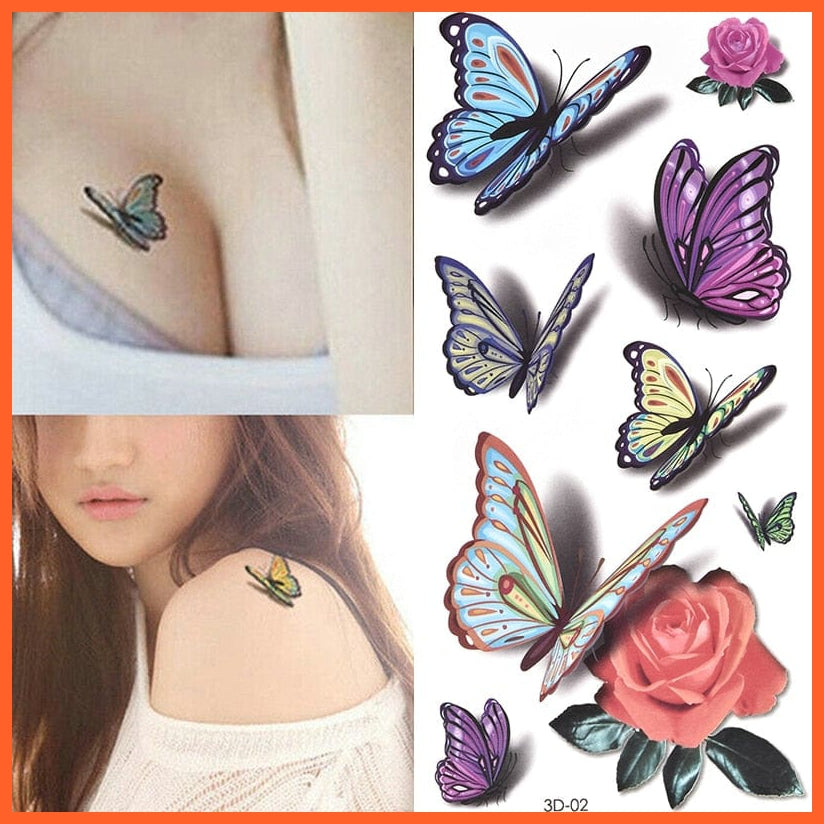 Temporary Tattoos Sticker For Women | Body Art Tattoo 3D Butterfly Rose Flower Feather Waterproof Halloween Stickers | whatagift.com.au.
