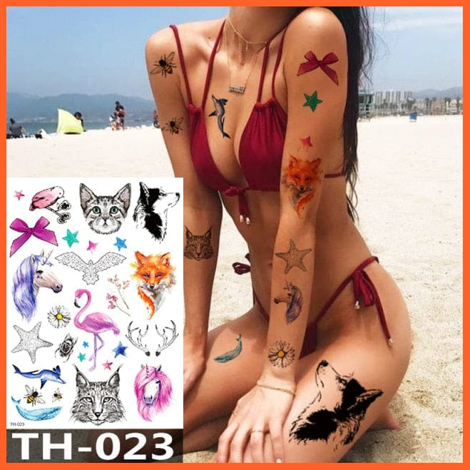 1Pcs Temporary Tattoo Sticker | Fox King Owl Totem Large Arm Body Art Sticker For Men Women | whatagift.com.au.