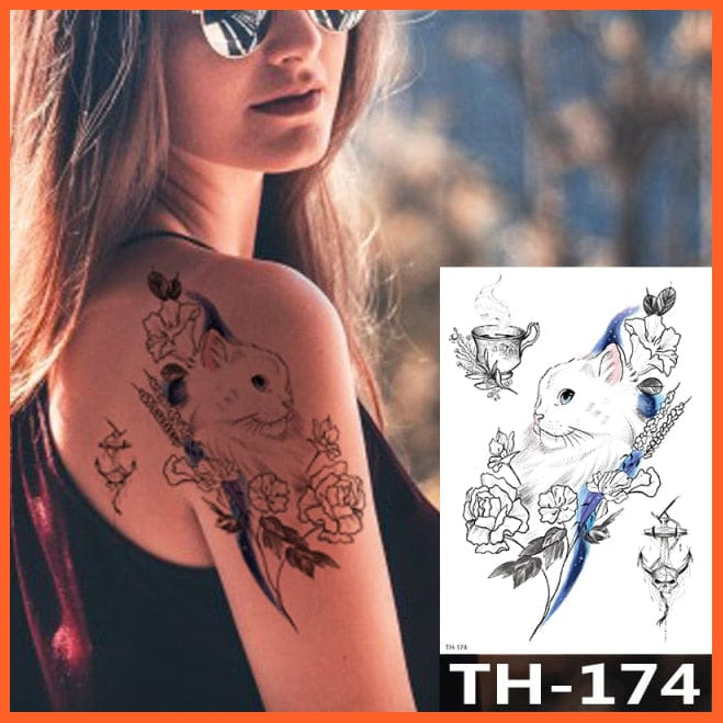 1Pcs Temporary Tattoo Sticker | Fox King Owl Totem Large Arm Body Art Sticker For Men Women | whatagift.com.au.