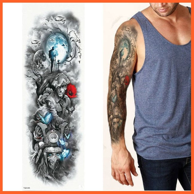 Full Arm Double Gun Female Waterproof Temporary Tattoo Stickers For Men Women | whatagift.com.au.