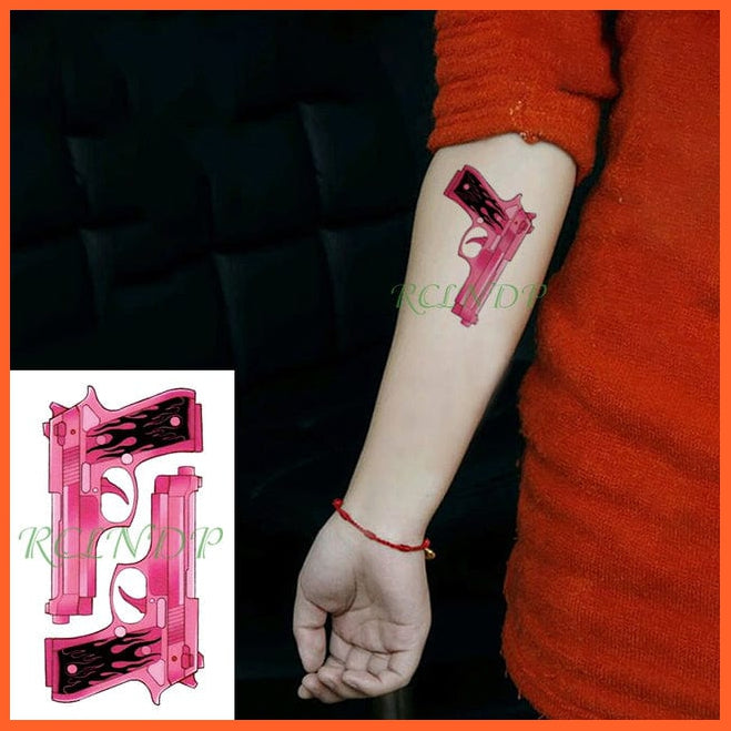 whatagift.com.au Tattoo Transparent Waterproof black Machine gun Temporary Tattoo Sticker