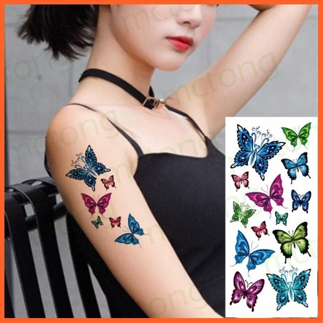Waterproof Temporary Tattoo Sticker | 3D Butterfly Fake Tattoo | Flash Snake Feather Tattoo Body Art Rose For Girl Women Men | whatagift.com.au.