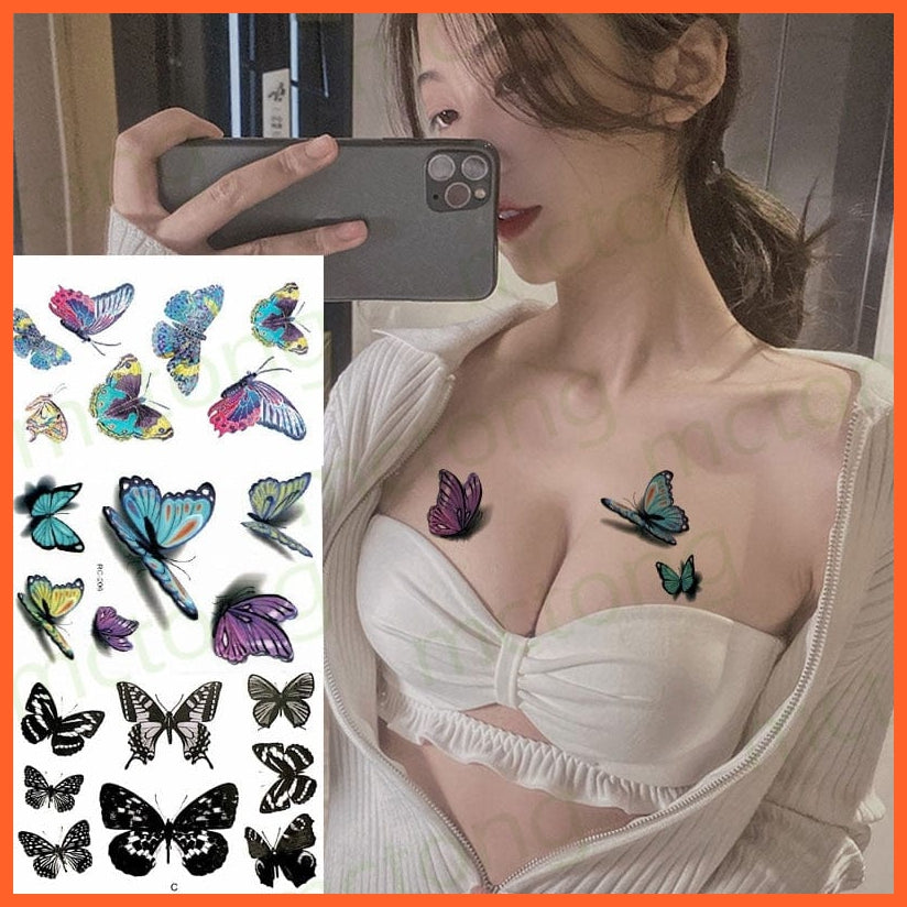 Waterproof Temporary Tattoo Sticker | 3D Butterfly Fake Tattoo | Flash Snake Feather Tattoo Body Art Rose For Girl Women Men | whatagift.com.au.