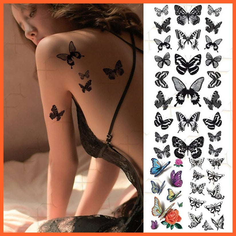 Waterproof Temporary Tattoo Sticker | 3D Butterfly Fake Tattoo | Flash Snake Feather Tattoo Body Art Rose For Girl Women Men | whatagift.com.au.