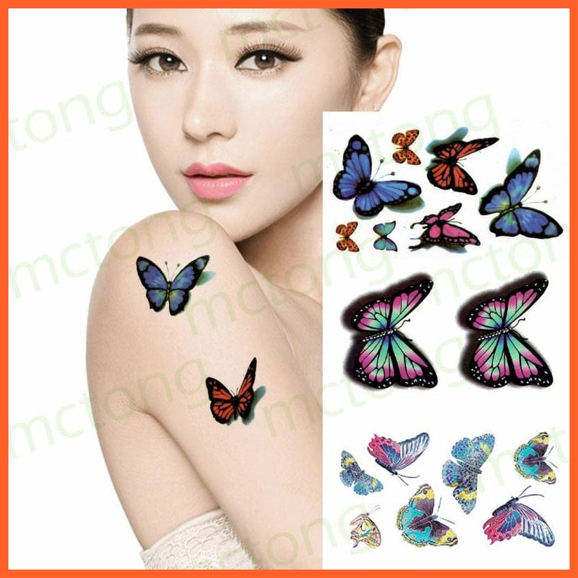 Waterproof Temporary Tattoo Sticker | 3D Butterfly Fake Tattoo | Flash Snake Feather Tattoo Body Art Rose For Girl Women Men | whatagift.com.au.