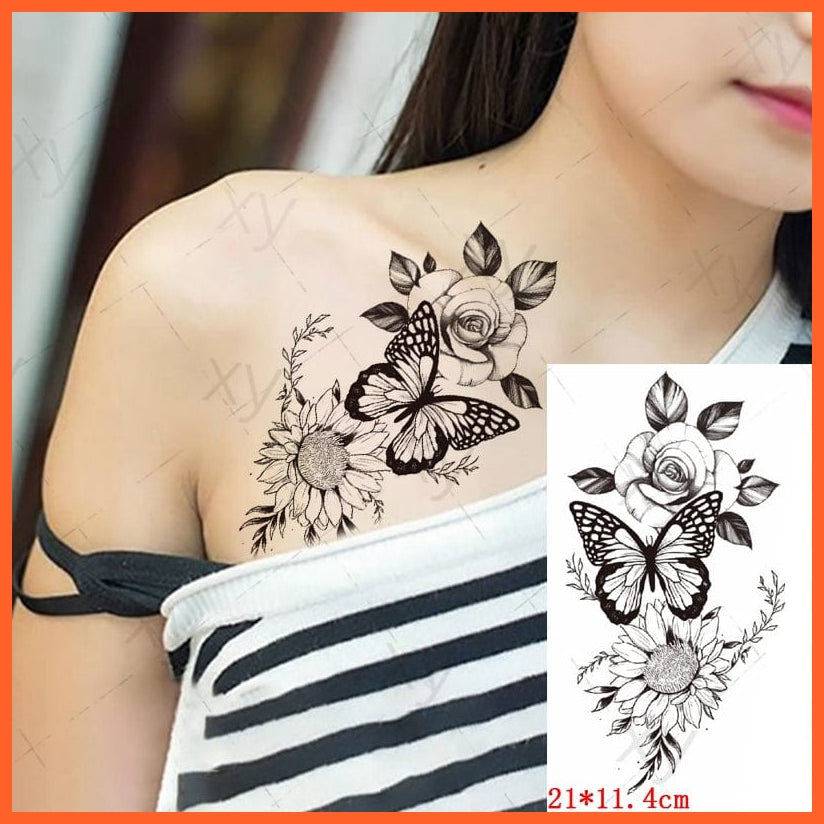 Waterproof Temporary Tattoo Sticker | 3D Butterfly Fake Tattoo | Flash Snake Feather Tattoo Body Art Rose For Girl Women Men | whatagift.com.au.