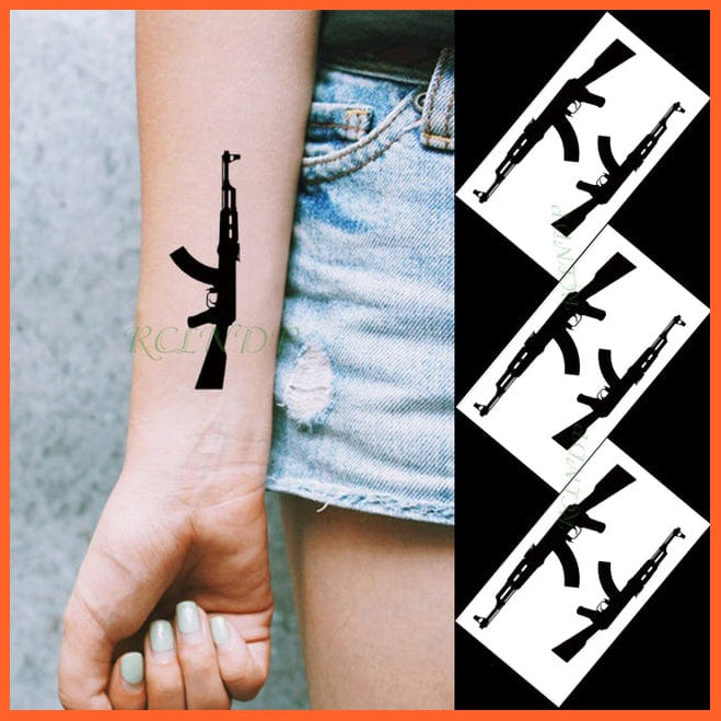 whatagift.com.au Tattoo Waterproof Temporary Tattoo Sticker black machine gun tatto flash tatoo fake tattoos for men women
