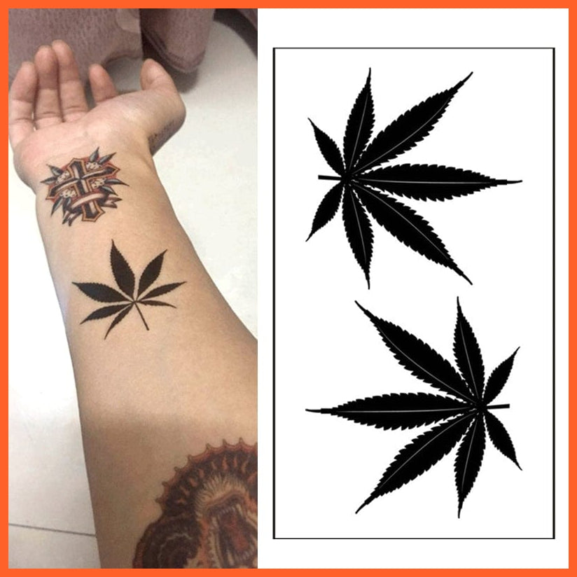 whatagift.com.au Tattoo Waterproof Temporary Tattoo Sticker | Black Maple Leaf Fake Tattoo
