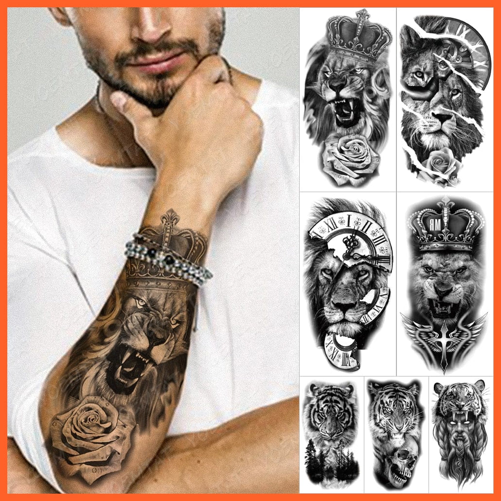 Waterproof Temporary Tattoo Sticker | Forest Lion Tiger Bear Flash Tattoos Men Women Leopard Wolf Crown Body Art Stickers | whatagift.com.au.