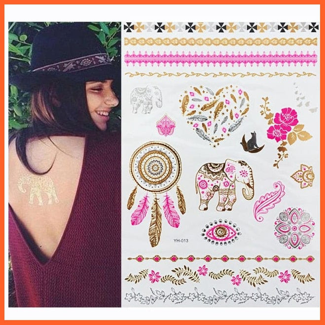 Temporary Tattoos Gold Silver Metallic Body Art Stickers | Arm Body Tattoo Cool Bracelet Style Girl Diy Golden Flash Tattoos | whatagift.com.au.