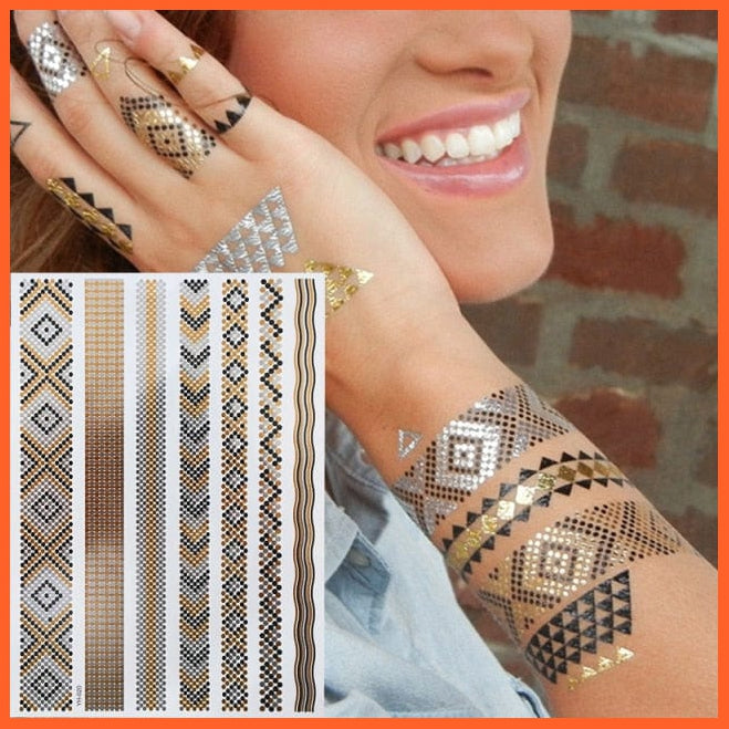Temporary Tattoos Gold Silver Metallic Body Art Stickers | Arm Body Tattoo Cool Bracelet Style Girl Diy Golden Flash Tattoos | whatagift.com.au.