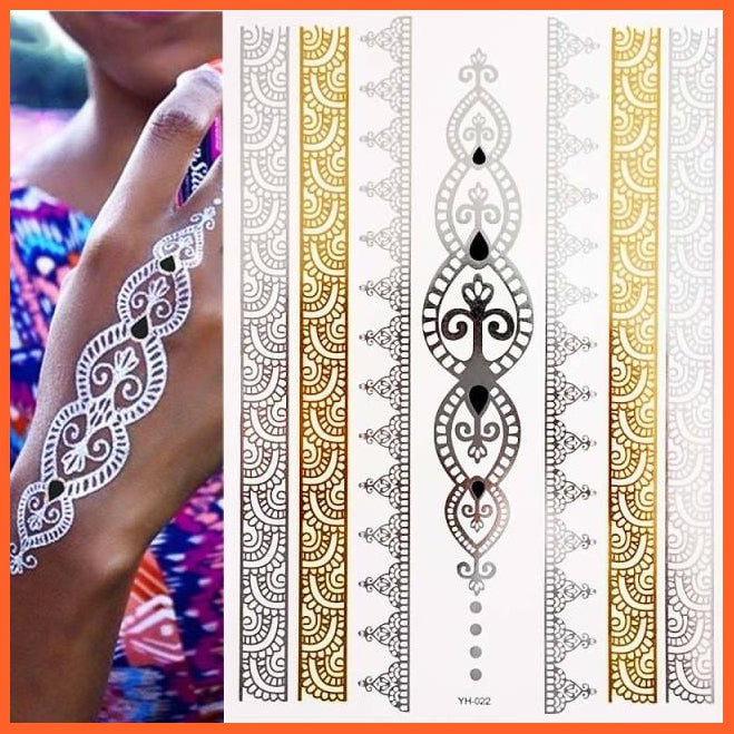 Temporary Waterproof Non-Toxic 175 Design Tattoos | 1 Large Sheets Metallic Gold Silver Body Art Stickers For Women Girls | whatagift.com.au.