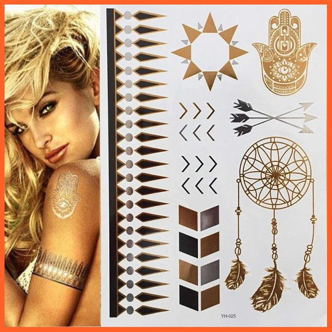 Temporary Waterproof Non-Toxic 175 Design Tattoos | 1 Large Sheets Metallic Gold Silver Body Art Stickers For Women Girls | whatagift.com.au.