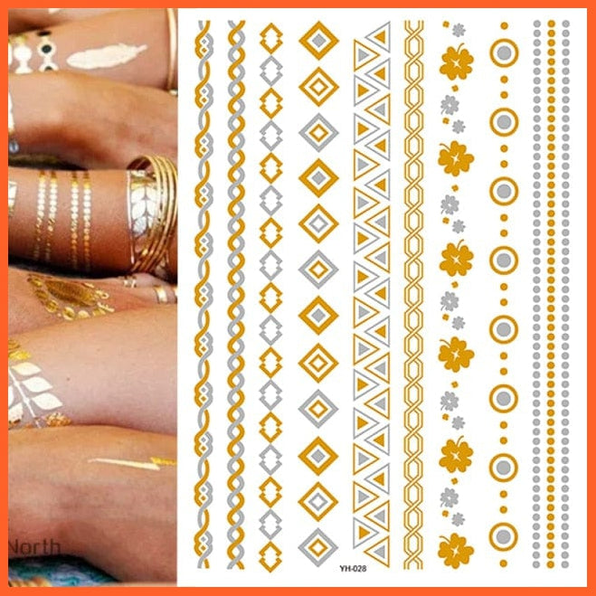 Temporary Tattoos Gold Silver Metallic Body Art Stickers | Arm Body Tattoo Cool Bracelet Style Girl Diy Golden Flash Tattoos | whatagift.com.au.