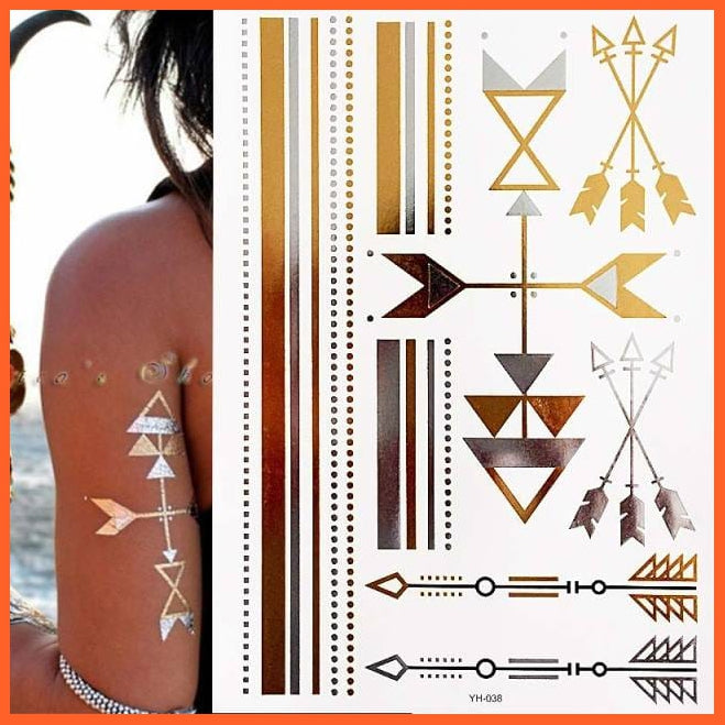 Temporary Waterproof Non-Toxic 175 Design Tattoos | 1 Large Sheets Metallic Gold Silver Body Art Stickers For Women Girls | whatagift.com.au.