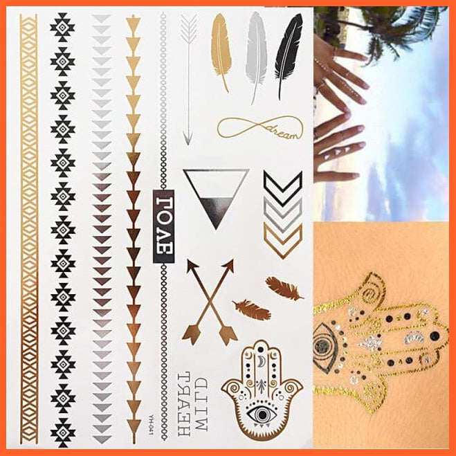 Temporary Waterproof Non-Toxic 175 Design Tattoos | 1 Large Sheets Metallic Gold Silver Body Art Stickers For Women Girls | whatagift.com.au.