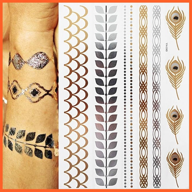 Temporary Tattoos Gold Silver Metallic Body Art Stickers | Arm Body Tattoo Cool Bracelet Style Girl Diy Golden Flash Tattoos | whatagift.com.au.