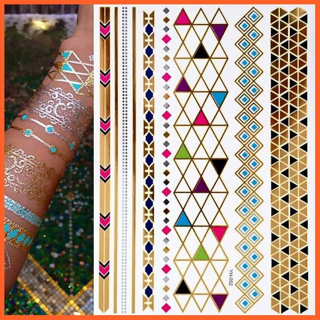 Temporary Waterproof Non-Toxic 175 Design Tattoos | 1 Large Sheets Metallic Gold Silver Body Art Stickers For Women Girls | whatagift.com.au.