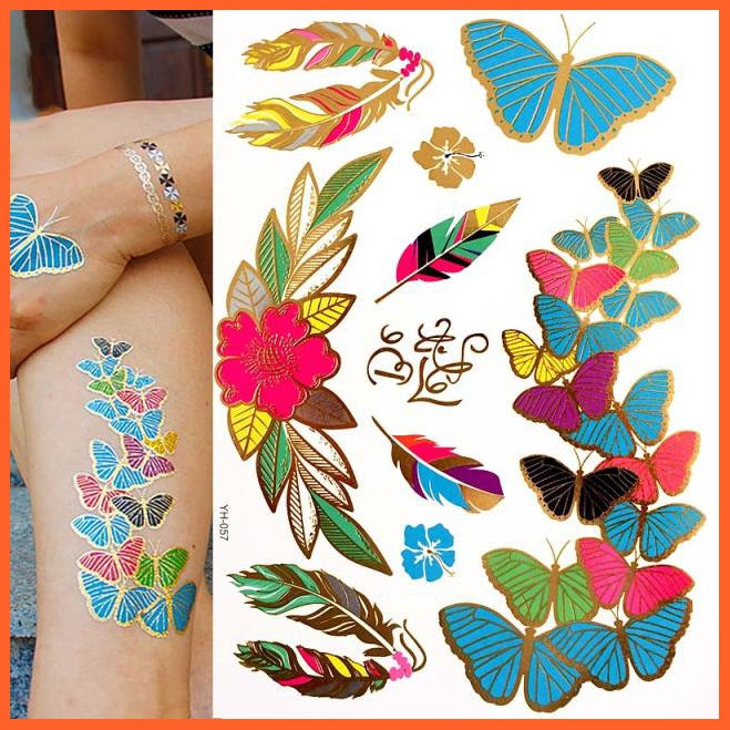 Temporary Waterproof Non-Toxic 175 Design Tattoos | 1 Large Sheets Metallic Gold Silver Body Art Stickers For Women Girls | whatagift.com.au.