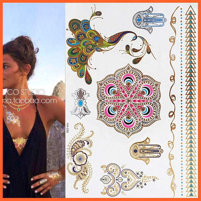 Temporary Tattoos Gold Silver Metallic Body Art Stickers | Arm Body Tattoo Cool Bracelet Style Girl Diy Golden Flash Tattoos | whatagift.com.au.