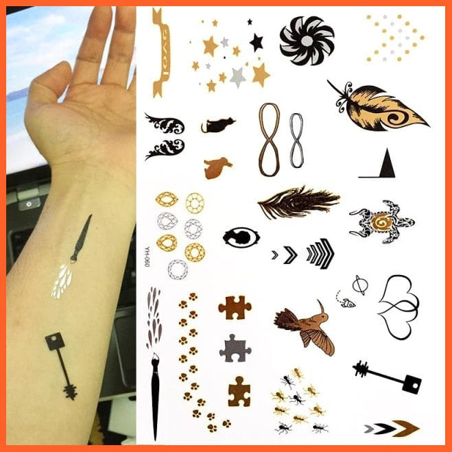 Temporary Waterproof Non-Toxic 175 Design Tattoos | 1 Large Sheets Metallic Gold Silver Body Art Stickers For Women Girls | whatagift.com.au.