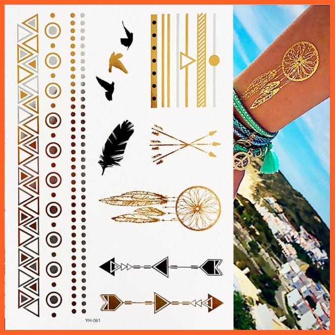 Temporary Tattoos Gold Silver Metallic Body Art Stickers | Arm Body Tattoo Cool Bracelet Style Girl Diy Golden Flash Tattoos | whatagift.com.au.