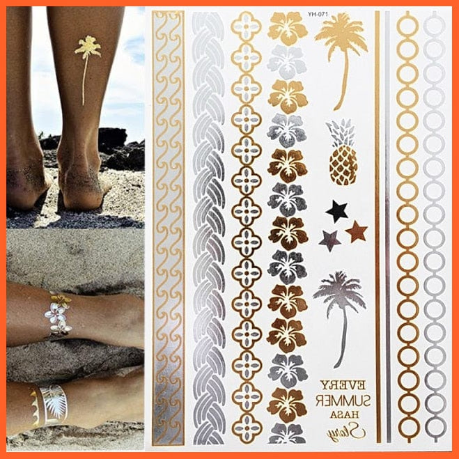 Temporary Tattoos Gold Silver Metallic Body Art Stickers | Arm Body Tattoo Cool Bracelet Style Girl Diy Golden Flash Tattoos | whatagift.com.au.
