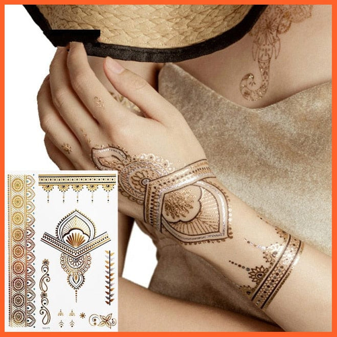 Temporary Tattoos Gold Silver Metallic Body Art Stickers | Arm Body Tattoo Cool Bracelet Style Girl Diy Golden Flash Tattoos | whatagift.com.au.