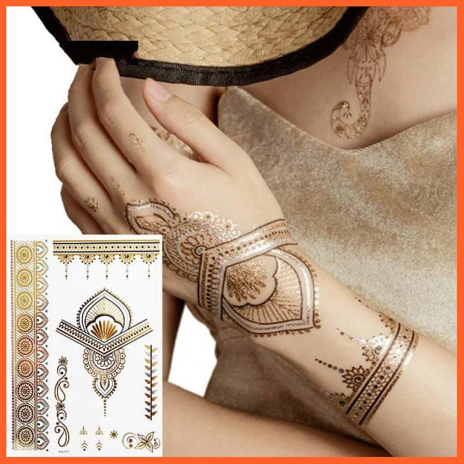 Temporary Waterproof Non-Toxic 175 Design Tattoos | 1 Large Sheets Metallic Gold Silver Body Art Stickers For Women Girls | whatagift.com.au.