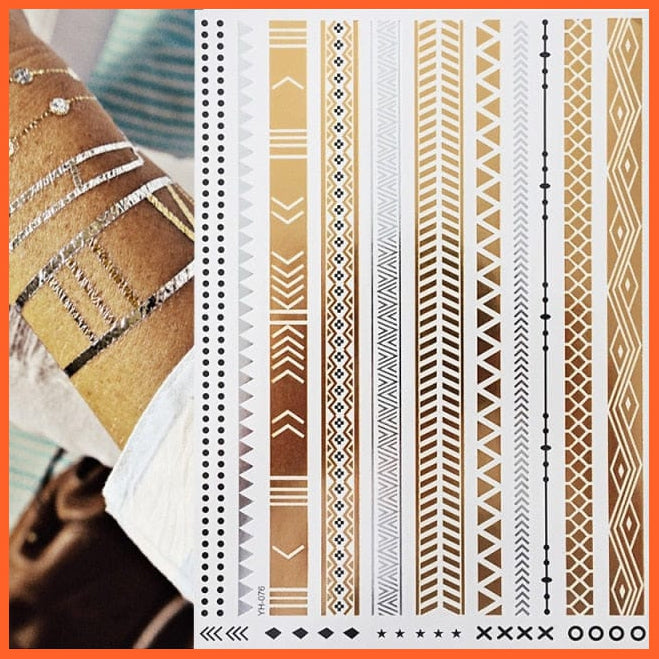 Temporary Tattoos Gold Silver Metallic Body Art Stickers | Arm Body Tattoo Cool Bracelet Style Girl Diy Golden Flash Tattoos | whatagift.com.au.
