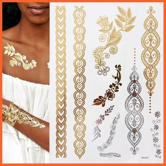 Temporary Tattoos Gold Silver Metallic Body Art Stickers | Arm Body Tattoo Cool Bracelet Style Girl Diy Golden Flash Tattoos | whatagift.com.au.