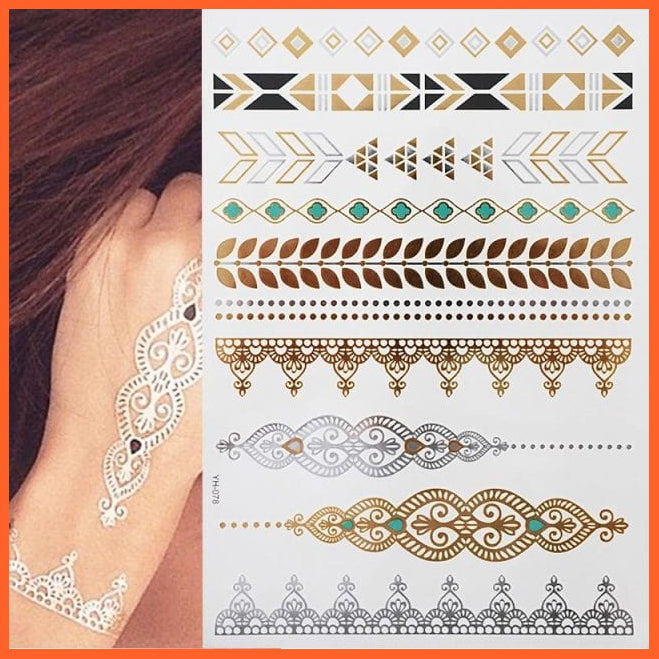 1 Sheet Flash Boho Metallic Gold Feathers Shimmering Jewellery Stickers | Body Art Festival Temporary Tattoo Stickers | whatagift.com.au.