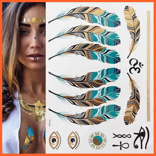 Temporary Waterproof Non-Toxic 175 Design Tattoos | 1 Large Sheets Metallic Gold Silver Body Art Stickers For Women Girls | whatagift.com.au.