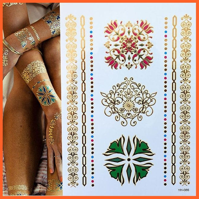 Temporary Tattoos Gold Silver Metallic Body Art Stickers | Arm Body Tattoo Cool Bracelet Style Girl Diy Golden Flash Tattoos | whatagift.com.au.