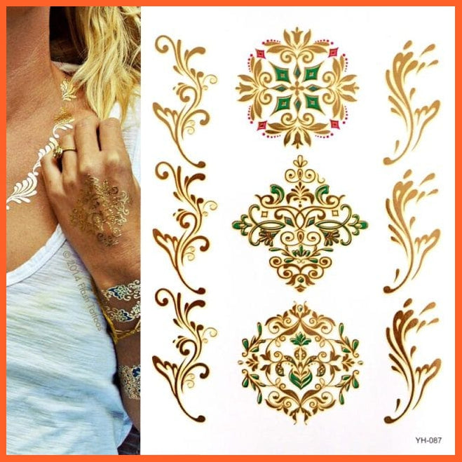 Temporary Waterproof Non-Toxic 175 Design Tattoos | 1 Large Sheets Metallic Gold Silver Body Art Stickers For Women Girls | whatagift.com.au.