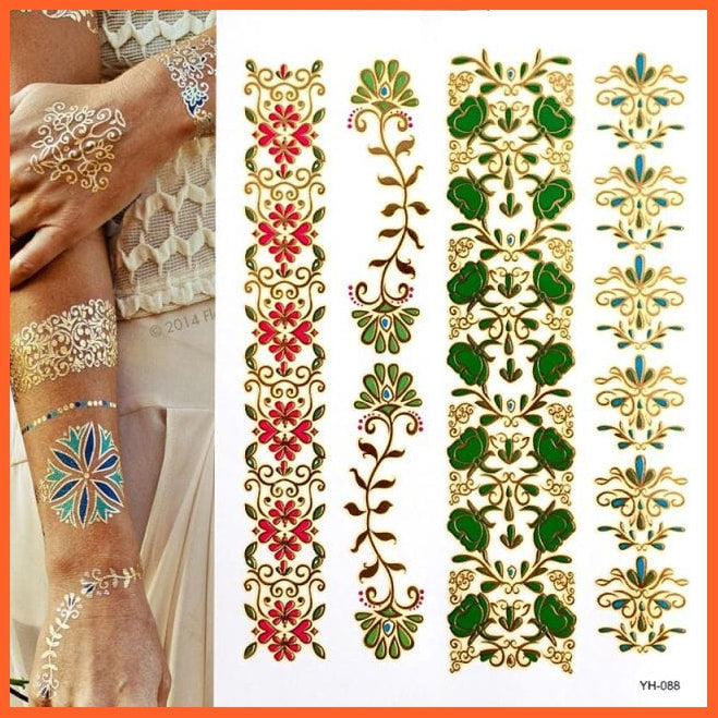 Temporary Waterproof Non-Toxic 175 Design Tattoos | 1 Large Sheets Metallic Gold Silver Body Art Stickers For Women Girls | whatagift.com.au.