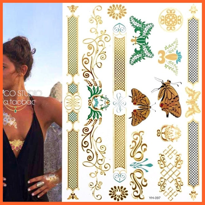 Temporary Tattoos Gold Silver Metallic Body Art Stickers | Arm Body Tattoo Cool Bracelet Style Girl Diy Golden Flash Tattoos | whatagift.com.au.