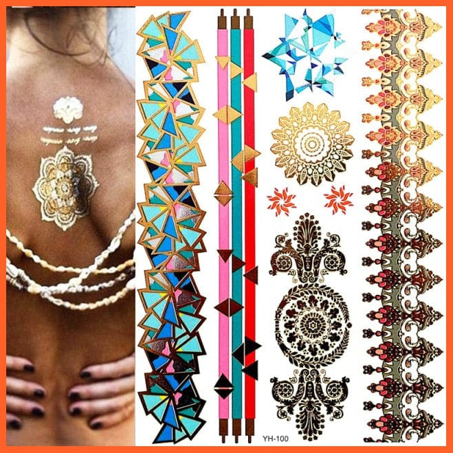 Temporary Tattoos Gold Silver Metallic Body Art Stickers | Arm Body Tattoo Cool Bracelet Style Girl Diy Golden Flash Tattoos | whatagift.com.au.