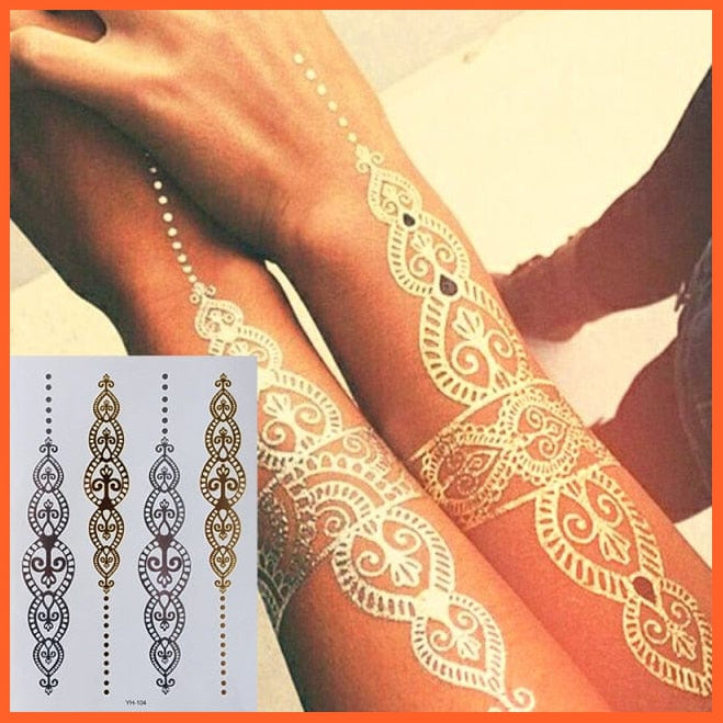 Temporary Tattoos Gold Silver Metallic Body Art Stickers | Arm Body Tattoo Cool Bracelet Style Girl Diy Golden Flash Tattoos | whatagift.com.au.