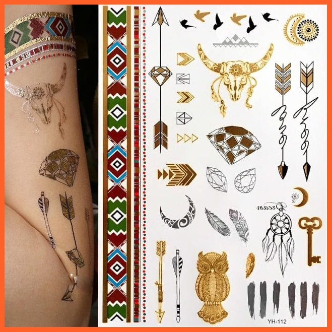 Amazon.com : (Random Send T) Waterproof Gold and Silver Metallic Temporary  Tattoos, Flash Fake Tattoo Stickers For Outdoor Body Arm Bracelets  Decoration (1 Sheet) : Beauty & Personal Care