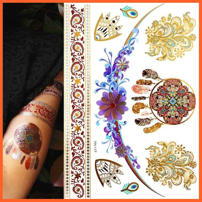 Temporary Tattoos Gold Silver Metallic Body Art Stickers | Arm Body Tattoo Cool Bracelet Style Girl Diy Golden Flash Tattoos | whatagift.com.au.