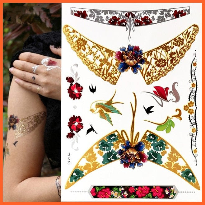 Temporary Tattoos Gold Silver Metallic Body Art Stickers | Arm Body Tattoo Cool Bracelet Style Girl Diy Golden Flash Tattoos | whatagift.com.au.