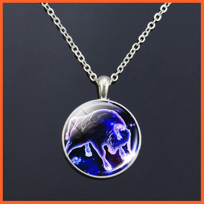 whatagift.com.au Taurus 12 Zodiac Signs Glass Dome Constellations Pendant Necklace