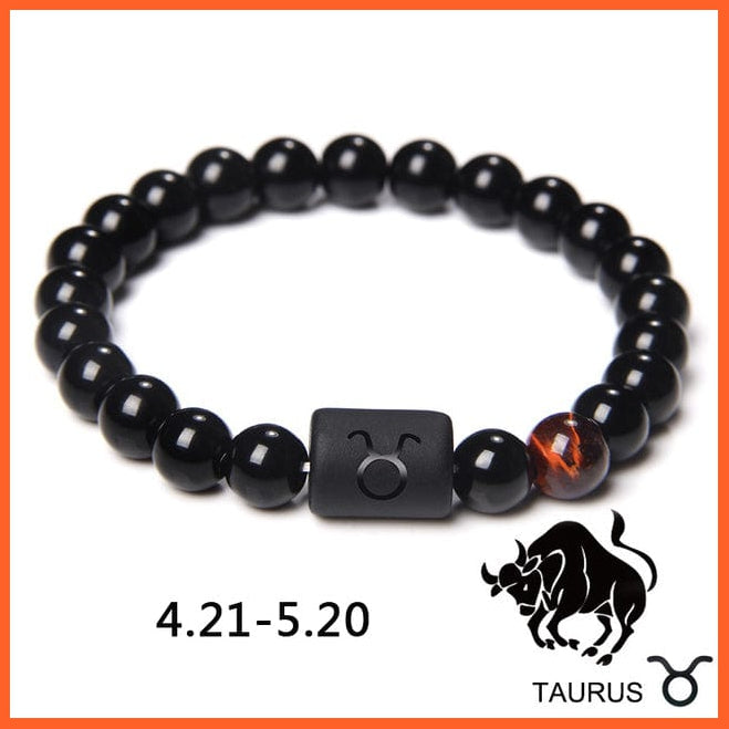 whatagift.com.au Taurus / 23CM 12 Constellation Zodiac Signs Beads Couples Black Onyx Bracelet