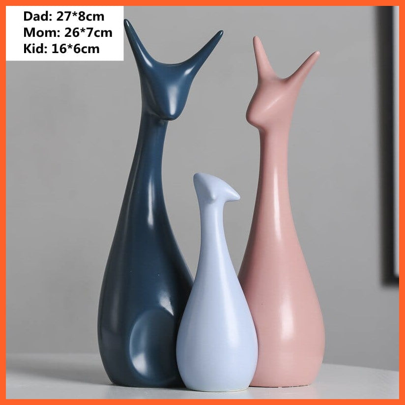 whatagift.uk Three Deers Family Ceramic Decorations For Home Cabinet I Animal Figurines Home Decor