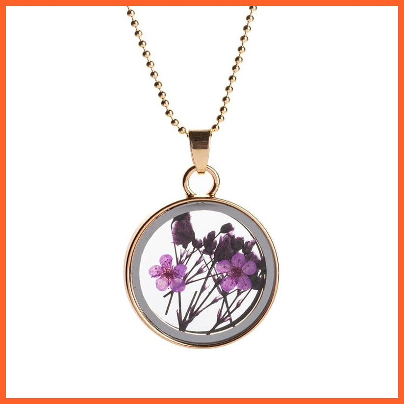 whatagift.com.au U 1Pcs Round Clear Pressed Preserved Fresh Flower Charms Resin Pendants | Rose Petal Pendant Chain Necklace