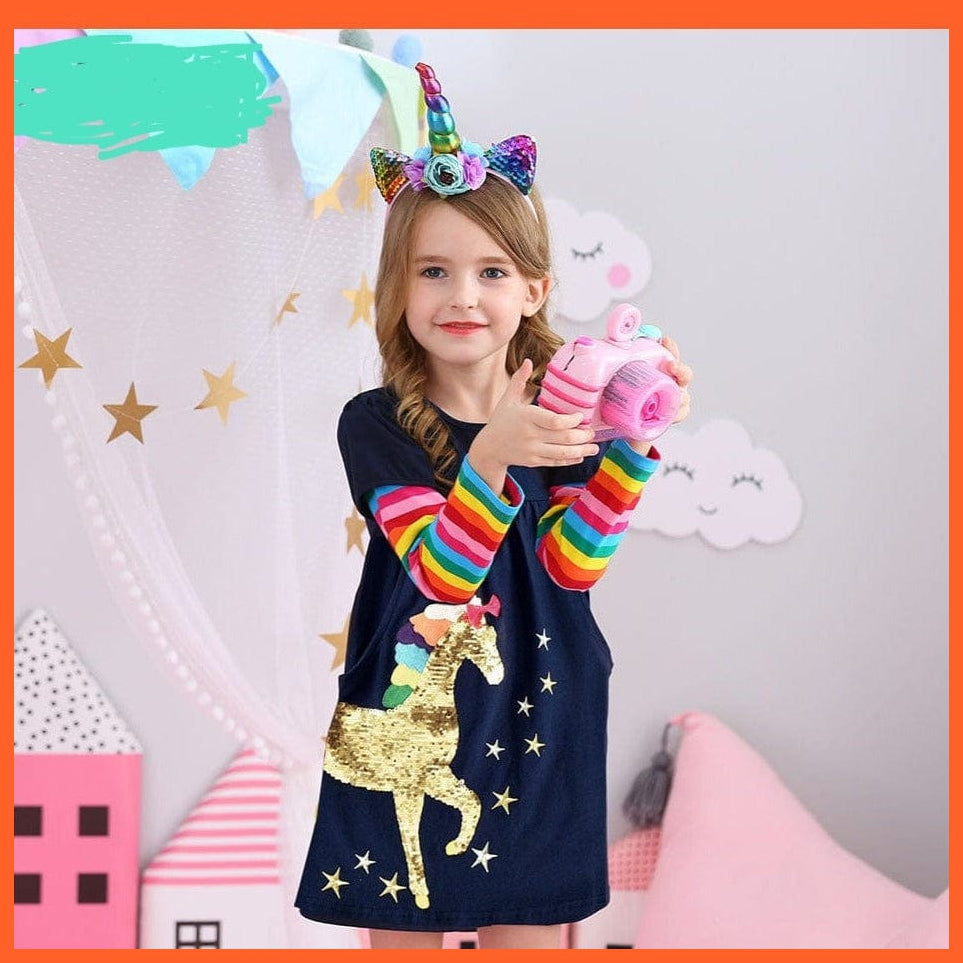 whatagift.com.au Unicorn Rainbow Long Sleeve Children Dress For Girls
