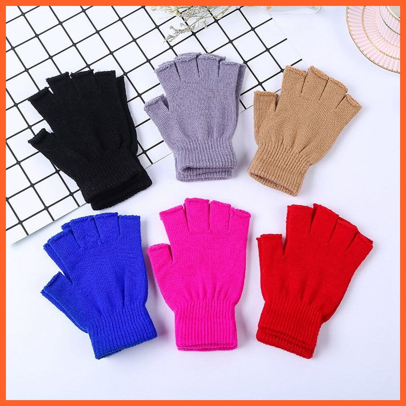 whatagift.com.au Unisex Gloves 1Pair Unisex Black Half Finger Gloves | Winter Warm Wool Knit Cotton Gloves