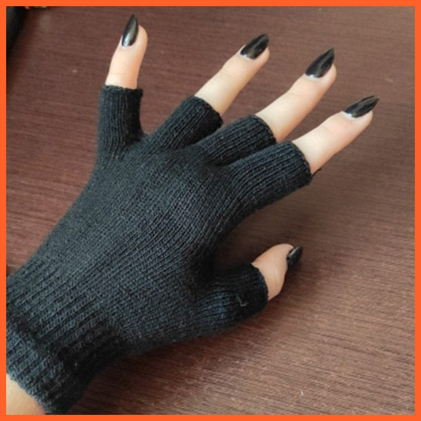 whatagift.com.au Unisex Gloves 1Pair Unisex Black Half Finger Gloves | Winter Warm Wool Knit Cotton Gloves