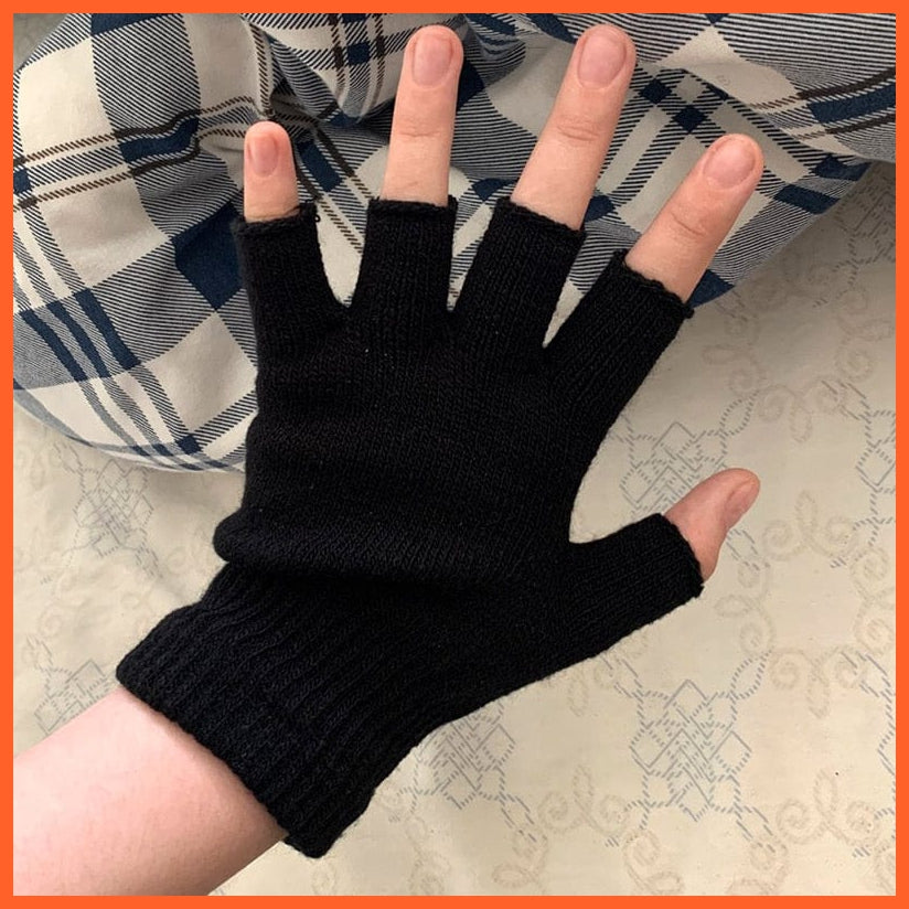 whatagift.com.au Unisex Gloves 1Pair Unisex Black Half Finger Gloves | Winter Warm Wool Knit Cotton Gloves